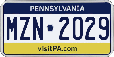 PA license plate MZN2029