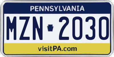 PA license plate MZN2030