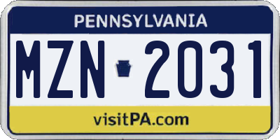 PA license plate MZN2031