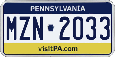 PA license plate MZN2033
