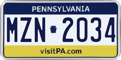 PA license plate MZN2034