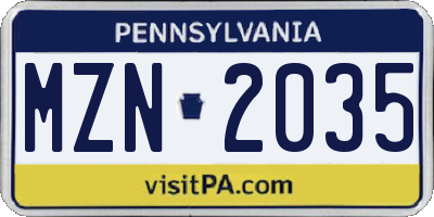 PA license plate MZN2035