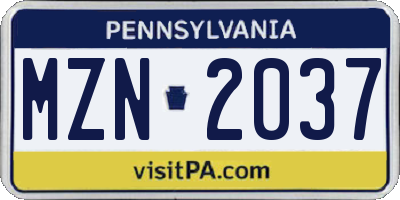 PA license plate MZN2037