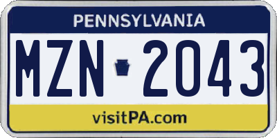 PA license plate MZN2043