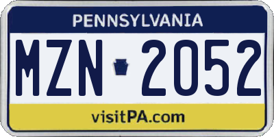 PA license plate MZN2052