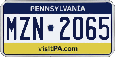 PA license plate MZN2065