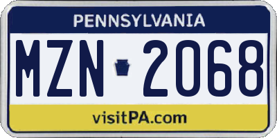 PA license plate MZN2068