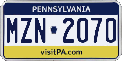 PA license plate MZN2070