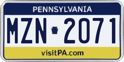PA license plate MZN2071