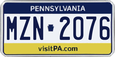 PA license plate MZN2076