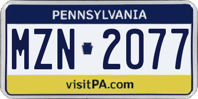 PA license plate MZN2077