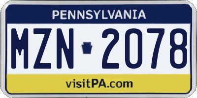 PA license plate MZN2078