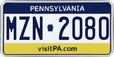 PA license plate MZN2080