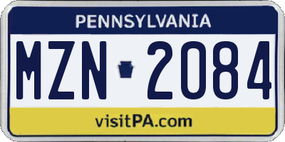 PA license plate MZN2084