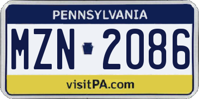 PA license plate MZN2086