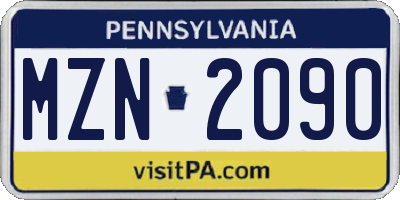 PA license plate MZN2090