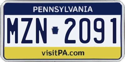 PA license plate MZN2091