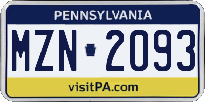 PA license plate MZN2093