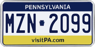 PA license plate MZN2099