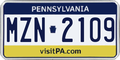PA license plate MZN2109