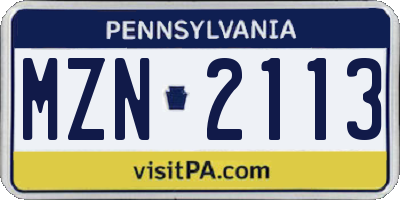PA license plate MZN2113