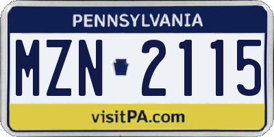 PA license plate MZN2115