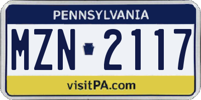 PA license plate MZN2117