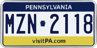 PA license plate MZN2118