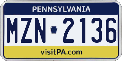 PA license plate MZN2136