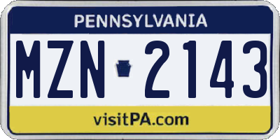 PA license plate MZN2143