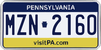 PA license plate MZN2160