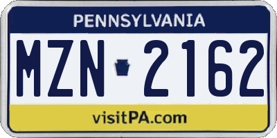PA license plate MZN2162