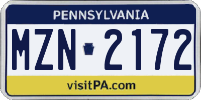 PA license plate MZN2172