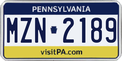 PA license plate MZN2189