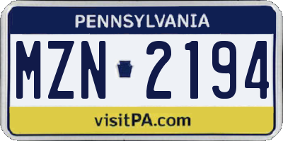 PA license plate MZN2194