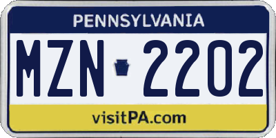 PA license plate MZN2202