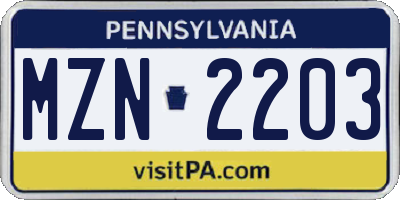 PA license plate MZN2203