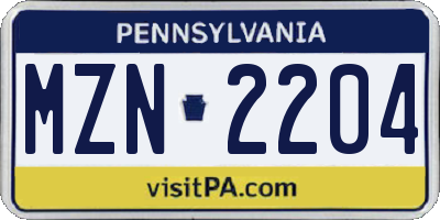 PA license plate MZN2204