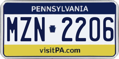 PA license plate MZN2206