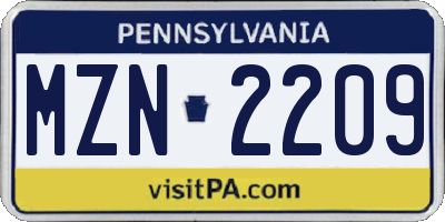 PA license plate MZN2209