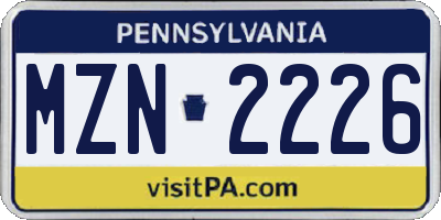 PA license plate MZN2226