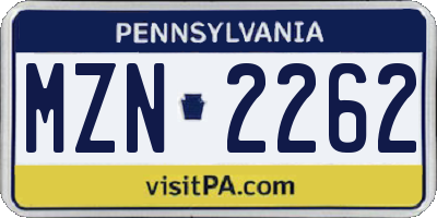 PA license plate MZN2262