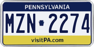 PA license plate MZN2274