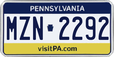 PA license plate MZN2292