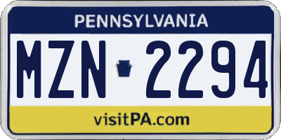 PA license plate MZN2294