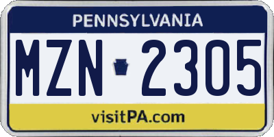 PA license plate MZN2305