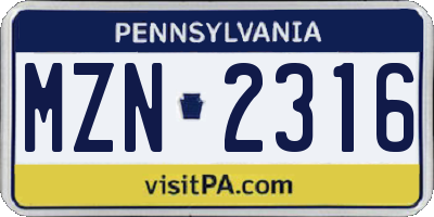 PA license plate MZN2316