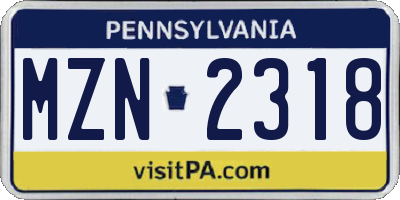 PA license plate MZN2318