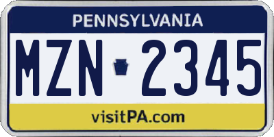 PA license plate MZN2345