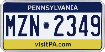 PA license plate MZN2349